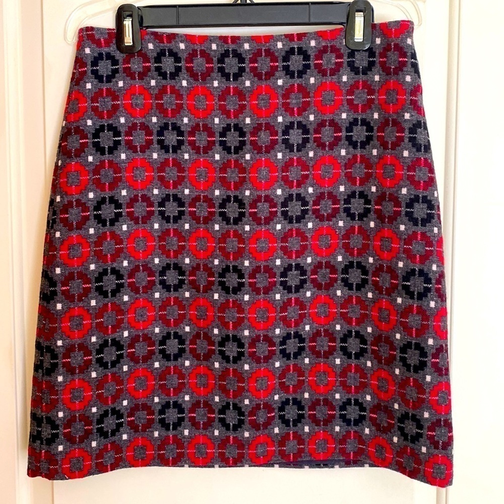 Talbots Wool Blend Geometric Black Grey Red Pencil Skirt Size 6